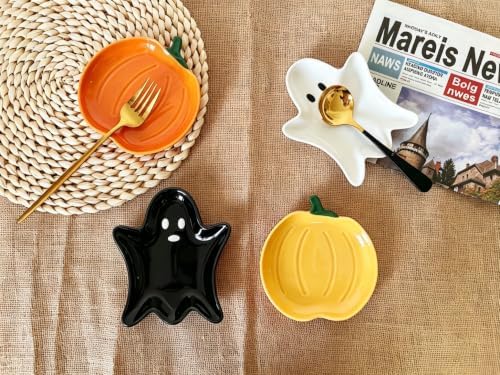 Ceramic Spoon Rest for Stove Top, Halloween Pumpkin Cute Spoon Rest for Kitchen Counter, Cooking Spoon Holder for Kitchen Counter, Utensil Rest Spatula Rest Ladle Holder Tong Rest (Orange)