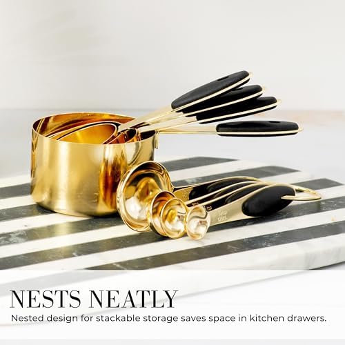 Styled Settings Black and Gold Measuring Cups and Spoons Set, 8-Piece