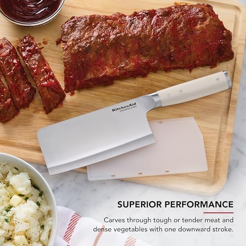 KitchenAid 6 Inch Forged Cleaver, Japanese Steel, Eastern-Style Ergonomic Handle with Blade Cover, Milkshake