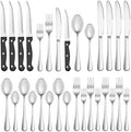 36 Pcs Silverware Set with Steak Knives for 6, Stainless Steel Flatware Set, Mirror Polished Cutlery Utensil Sets, Home Kitchen Eating Tableware Sets, Dishwasher Safe