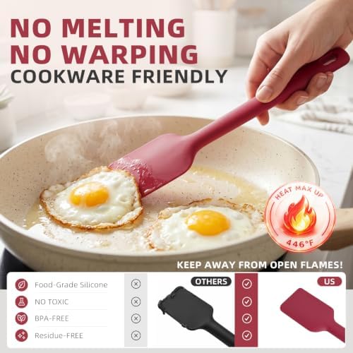 Kitchen Utensils Set 6 PCS,Silicone Cooking Utensils Set Spatula Set,446℉ Heat Resistant Cooking Utensils,Tongs,Spoon,BPA Free Kitchen Gadgets Appliances for Non-Stick Cookware,Home Essential(Red-6P)