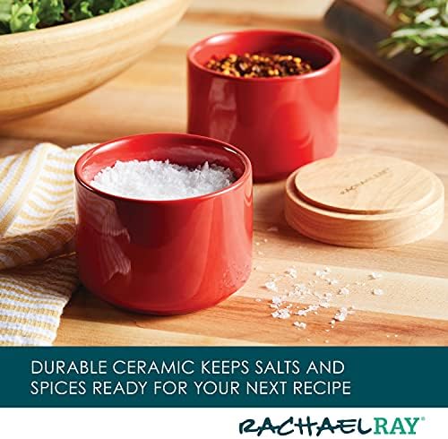 Rachael Ray Ceramics Stacking Spice/Seasoning Box Set with Lid, 2 Piece, Red
