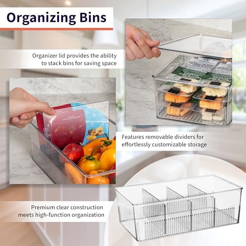 ClearSpace Pantry Organizer Storage Bin with Divider & Lid, 2 Pack