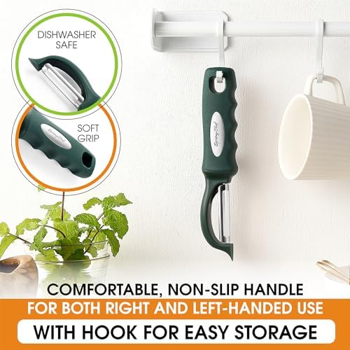 Spring Chef Swivel Potato Peeler w/Soft Grip Handle, Set of 2, Pine Green