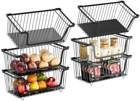 GAOKASE 6 Pcs Stackable Wire Baskets for Pantry Organizers and Storage,