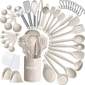 Silicone Kitchen cooking Utensils Set, AIKKIL 43 Pcs Heat Resistant Khaki Cooking Utensils Set, Turner, Tongs, Spoon, Spatula, Kitchen Gadgets Tools Set For Nonstick Cookware(Dishwasher, BPA Free)
