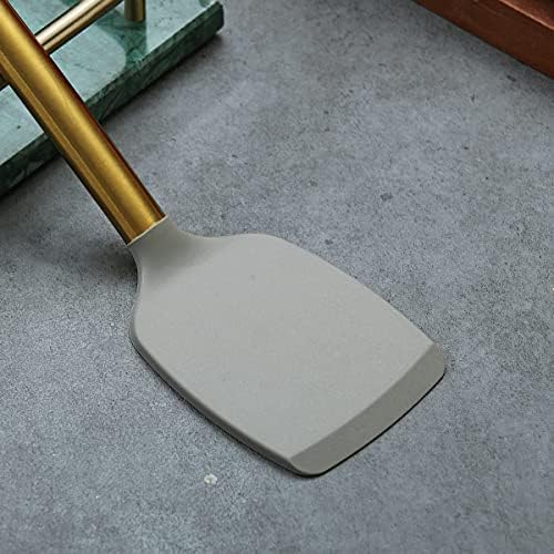 Berglander Non-stick Silicone Solid Turner, Titanium Gold Plating handle, Barbecue Spatula for Cooking, Dishwasher Safe, Easy to Clean