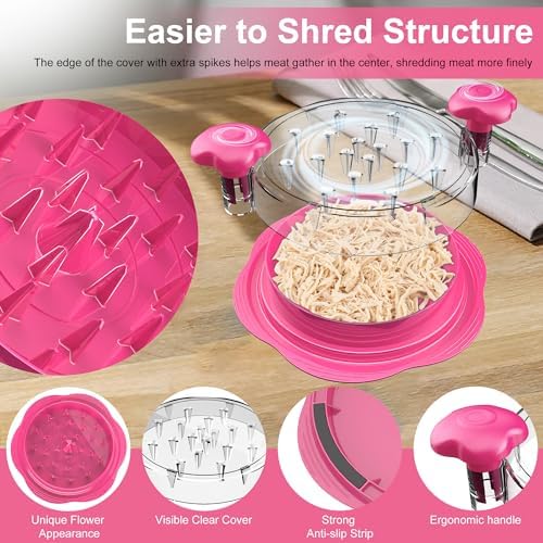 Chicken Shredder Tool Twist Large Meat Shredder with Brush&Fork, Hot Pink