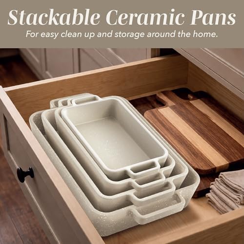 COOK WITH COLOR Ceramic Bakeware Set of 4, Porcelain Casserole Dishes for Oven, Rectangular Baking Dish Set with Handles, Oven Safe for Lasagna, Baking, Roasting & Serving