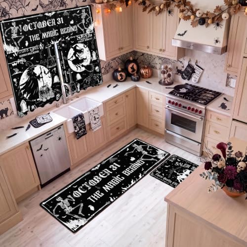 13 Pcs Vintage Witch Halloween Kitchen Decor, Kitchen Rugs Curtains Set