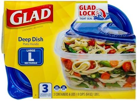 Glad GladWare Deep Dish Food Storage Containers, 64 Oz, 3 Count, 6-Pack