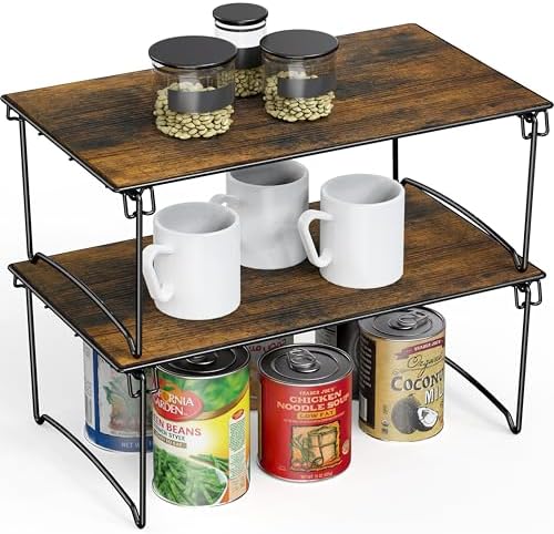 Deco Brothers Stackable Cabinet Shelf, 2 Pack, Rustic Brown