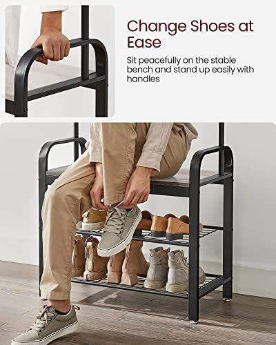 VASAGLE Coat Rack, Hall Tree with Shoe Bench, 4-in-1, 9 Removable Hooks