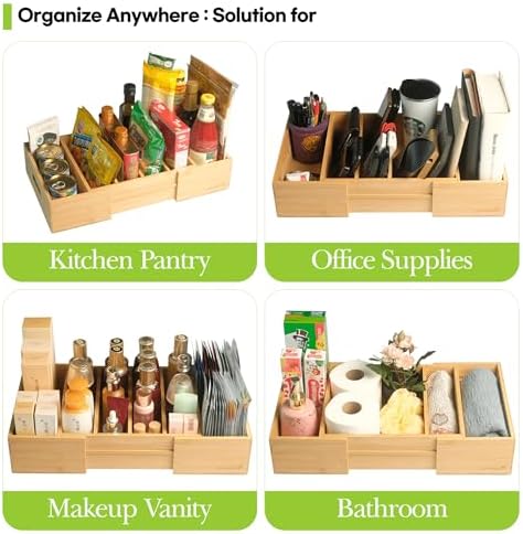 Expandable Bamboo Kitchen Cabinet Organizer for Food Container Lids Holder