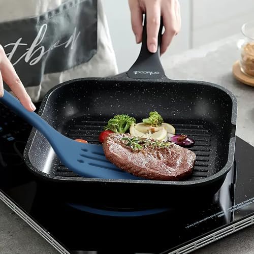 MOACC Silicone Kitchen Cooking Utensils Set: Heat Resistant 13inch Long Kitchen Gadgets, BPA Free Non Stick Rubber Cook Accessories For Food Prep, Frying, Serving, Basting (Dark Blue)