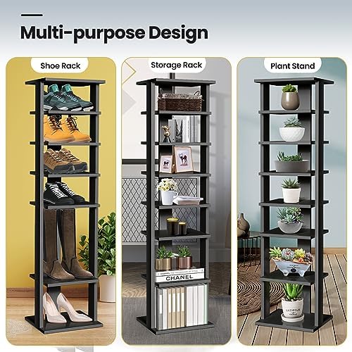 COSTWAY 8-Tier Vertical Shoe Rack, Tall Narrow Shoe Storage Organizer with Removable Shelf for Boots, Anti-Tipping Kit, Space-Saving Shoe Stand with for Small Place, Entryway (Black)
