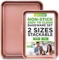 NutriChef Nonstick Cookie Sheet Baking Pan - 2pc Large & Medium Metal Oven Baking Tray, Professional Quality Kitchen Cooking Non-Stick Bake Trays w/ Rimmed Borders, Rose Gold