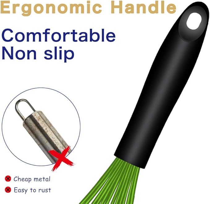 OYV Dishwasher Safe Green Silicone Whisk, Sealed Waterproof Design Set of 3 - Image 5