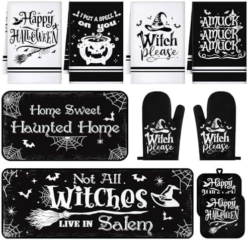 Fanfanwin 10 Pcs Halloween Kitchen Decor Accessories Set Witch Style