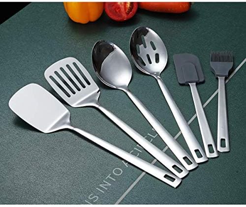Cooking Spoon, Berglander 6 Pieces Spatula Set Stainless Steel, Metal Spatula, Serving Spoon, Kitchen Tools Set Non-Stick And Heat Resistant, Dishwasher Safe, Easy to Clean (6 Packs)