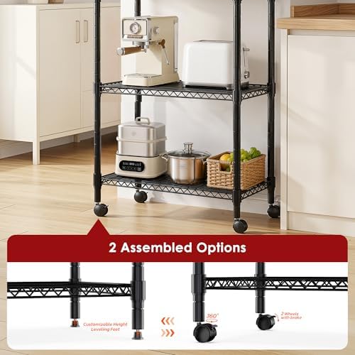 Simple Deluxe 5-Tier Heavy Duty Adjustable Shelf with Wheels, 23.23”W x 13.39”D x 59.45”H,Metal Storage Rack, Easy Tool-Free Assembly for Garage, Warehouse, Basement, Laundry, Black