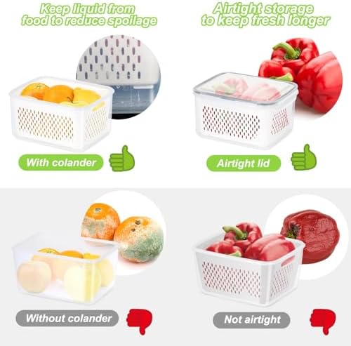10 Pieces Fruit Storage Container for Fridge,with Removable Colander
