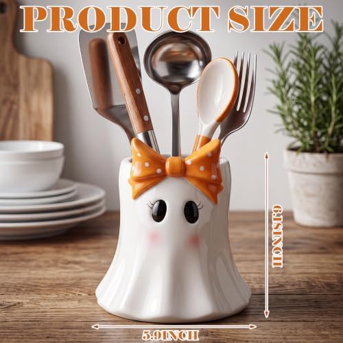 Yungyan Ceramic Bow Ghost Utensil Holder for Kitchen Halloween Accessories