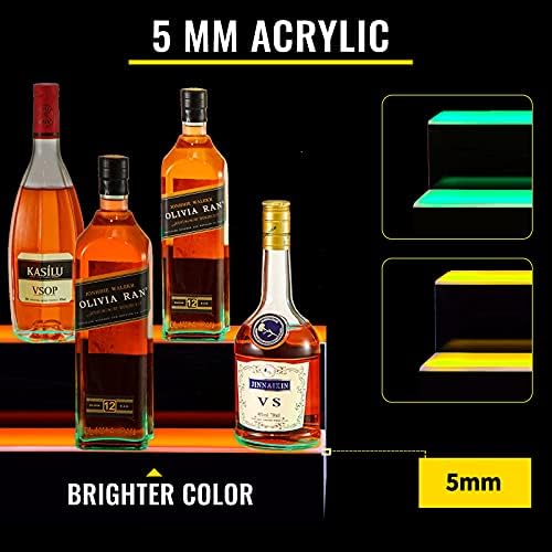 VEVOR LED Lighted Liquor Bottle Display Shelf, 2 Step 40 inch LED Home Bar Shelves, Acrylic Lighted Illuminated Display Rack with RF Remote & App Control 7 Static Colors 1-4 H Timing for 20 Bottles