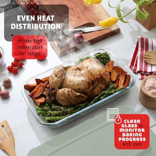 Eatex 8-Piece Deep Glass Casserole Dishes for Oven with Plastic lids, Rectangular Glass Baking Dish Set, Baking Pans for Lasagna,Leftovers, Cooking, Kitchen, Freezer-to-Oven and Dishwasher, Sage Green