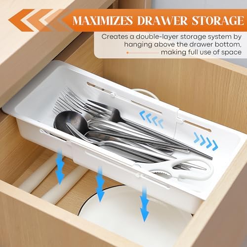 1 Pack Deep Drawer Organizer Adjustable Storage Bin(12.4-17.7")