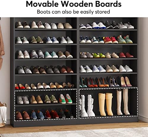 Tribesigns Shoe Cabinet, 9 Tiers 40-45 Pairs Heavy Duty Wood Freestanding Shoe Storage Cabinet, 70.8'' Tall Shoe Cabinet with Open Storage for Entryway, Black