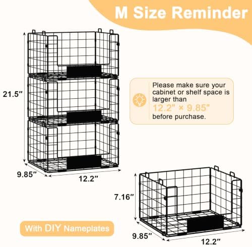 3 Pack XL Stackable Wire Baskets with Handle, Pantry Organizers and Storage