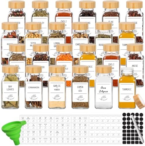24 Pack 6 oz Glass Spice Jars with Bamboo Lids