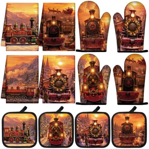 SiliFine 12 Pcs Vintage Christmas Train Kitchen Accessories Set