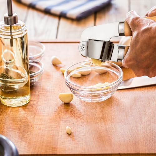 Stainless Steel Kitchen Gadget Set – 9 PCS Western Cooking Utensil & Tool with Wooden Handle: Pizza Cutter, Garlic Press, Can and Bottle Opener, Ice Cream Scoop, Peeler, Cheese Grater and Knife, Whisk