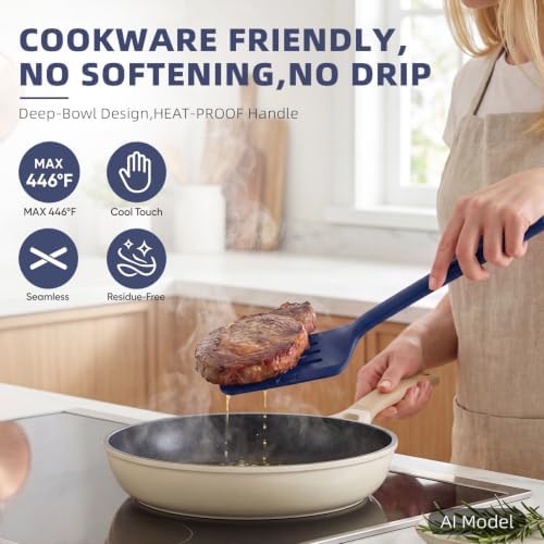 Kitchen Utensils Set 6 PCS,Silicone Cooking Utensils Set Spatula Set,446℉ Heat Resistant Cooking Utensils,Tongs,Spoon,BPA Free Kitchen Gadgets Appliances for Non-Stick Cookware,Home Essential(BLUE-6P)