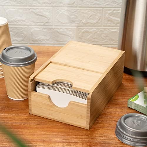 Restaurantware Restpresso 9 1/2 x 6 x 3.75 Inch Coffee Cup Sleeve Dispenser 1 Compact Coffee Sleeve Holder - Spring-Loaded Design For Homes or Restaurants Natural Bamboo Coffee Sleeve Organizer