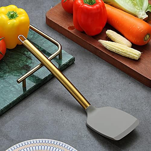 Berglander Non-stick Silicone Solid Turner, Titanium Gold Plating handle, Barbecue Spatula for Cooking, Dishwasher Safe, Easy to Clean