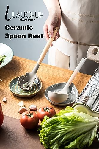 LAUCHUH Spoon Rest for Stove Top, Ceramic Spoon Holder for Kitchen Counter