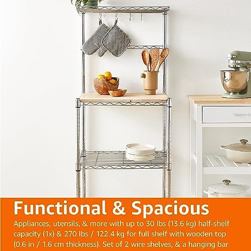 Amazon Basics Kitchen Storage Baker's Rack with Removable Wood Top, Chrome/Beige, 24"W x 59"H x 18"D