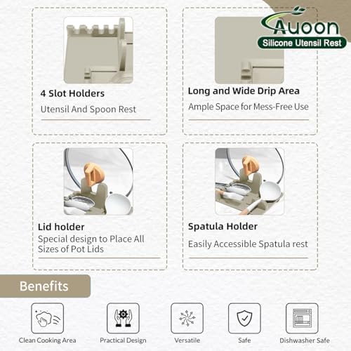 AUOON Silicone Utensil Rest with Lid Holder, Large, Milk Shake