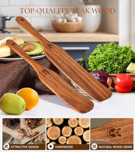 2Pcs Natural Wooden Spurtle for Sourdough Starter, Wooden Spoon for Cooking