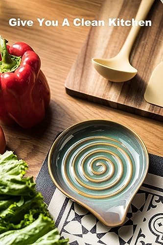LAUCHUH Spoon Rest for Stove Top, Ceramic Spoon Holder for Kitchen Counter