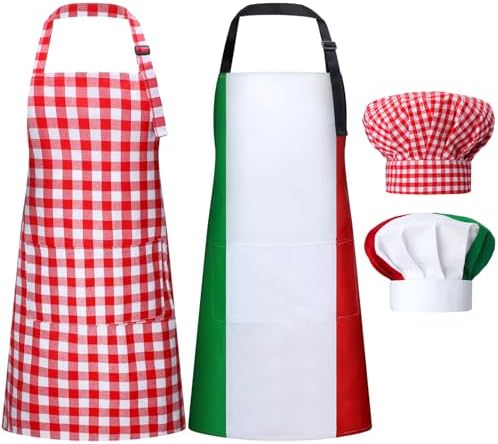 Toulite 4 Pcs Italian Apron and Chef Hat Set for Women Men Party Costume