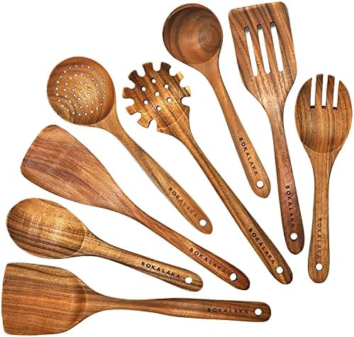 Teak Wooden Spoons for Cooking - 8Pcs Kitchen Utensils Set With Spatulas