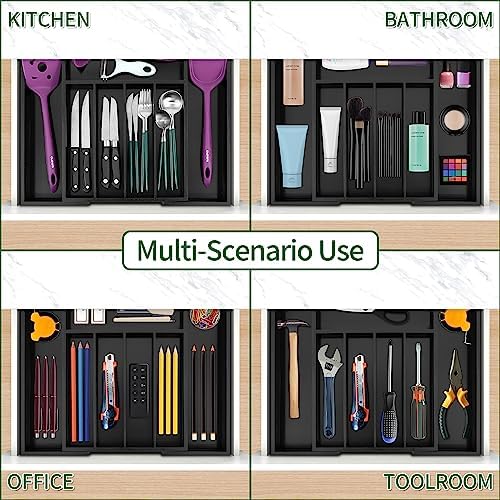 Utoplike Bamboo Silverware Drawer Organizer, Black Kitchen Utensils Tray