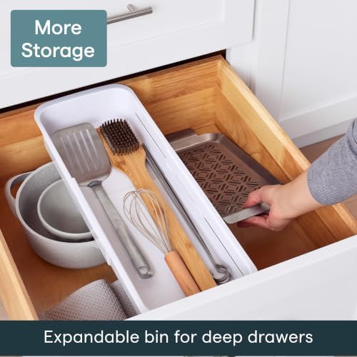 YouCopia DrawerFit® Sliding Drawer Bin, Expandable and Adjustable Kitchen Storage Organizer, Speckled White