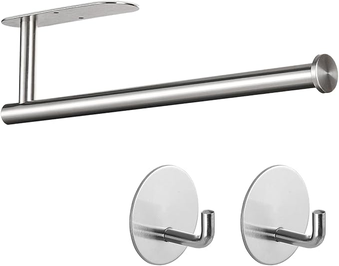 Paper Towel Holder with 2 Hooks-Under Cabinet Paper Towel Holder by Kinbery