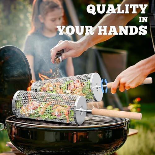 Rolling Grill Basket, Grilling Accessories, Outdoor Camping, Gifts for Men