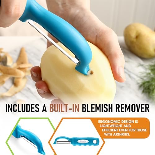Spring Chef Swivel Vegetable Peeler for Kitchen w/Soft Grip Handle, Teal